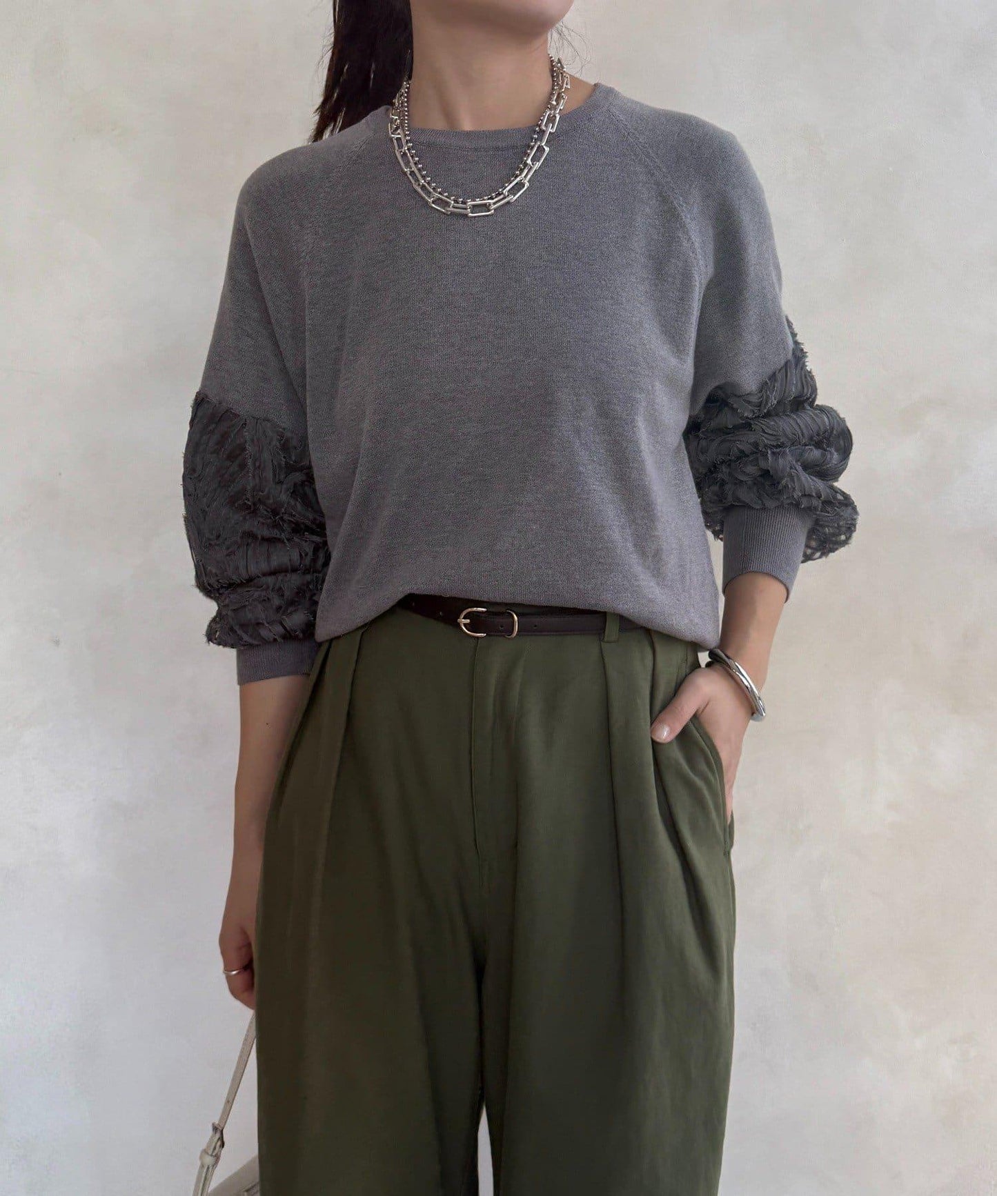 拼接帶刺繡套頭衫