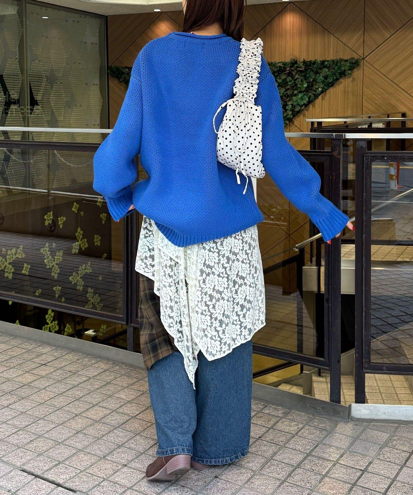 低密度提花拼接寬鬆針織衫