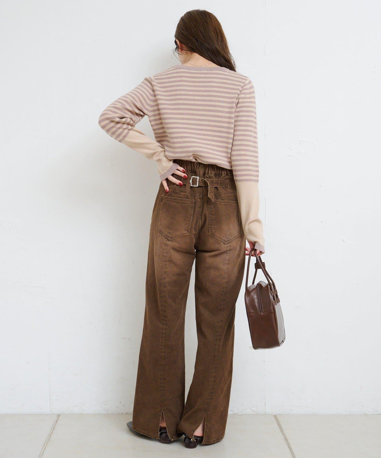 B條紋指洞針織上衣