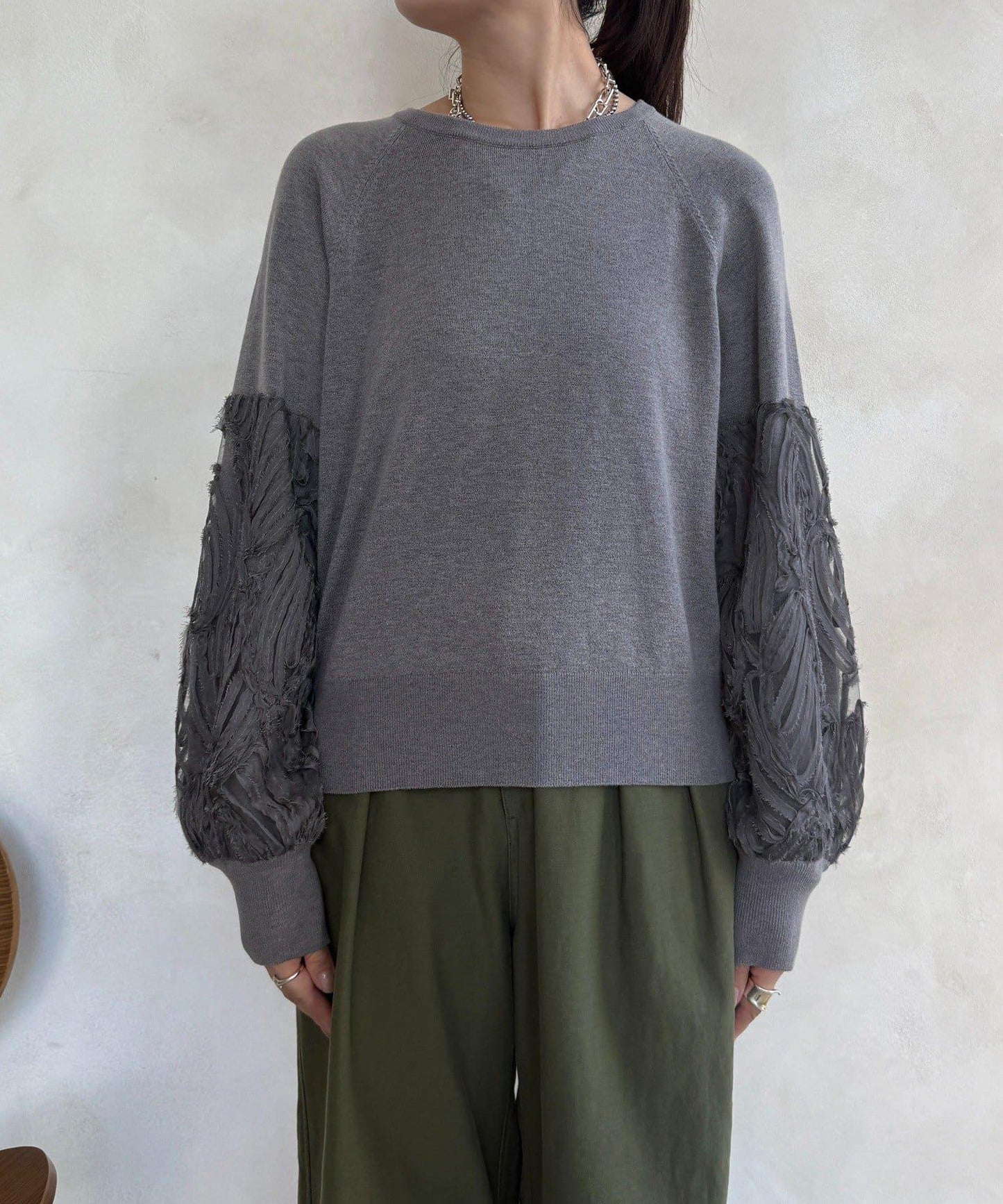 拼接帶刺繡套頭衫