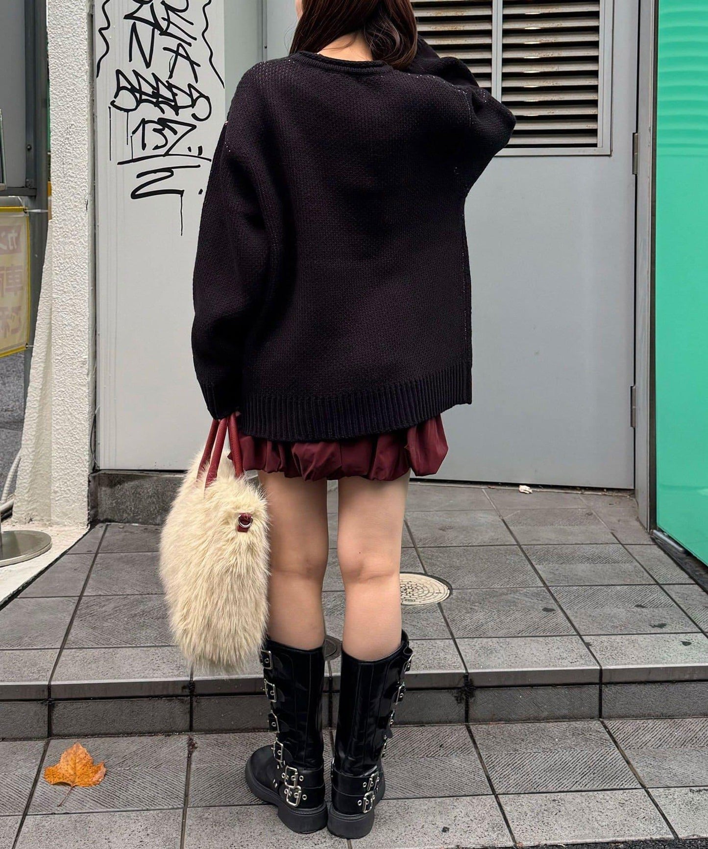 低密度提花拼接寬鬆針織衫