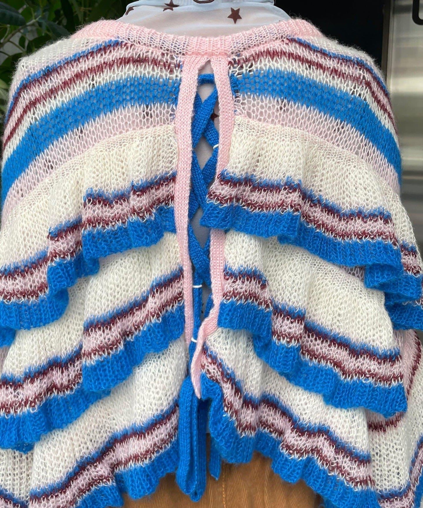 【HELLO.SANFRANCISCO/ハローサンフランシスコ】多色條紋透視荷葉邊針織衫