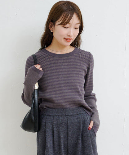 B條紋指洞針織上衣