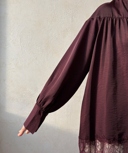 蕾絲拼接長款上衣