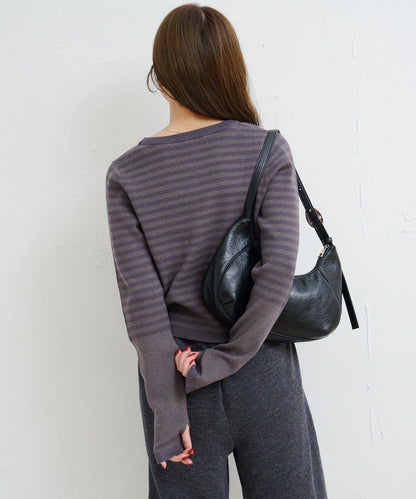 【4色可選】B 條紋指孔針織上衣