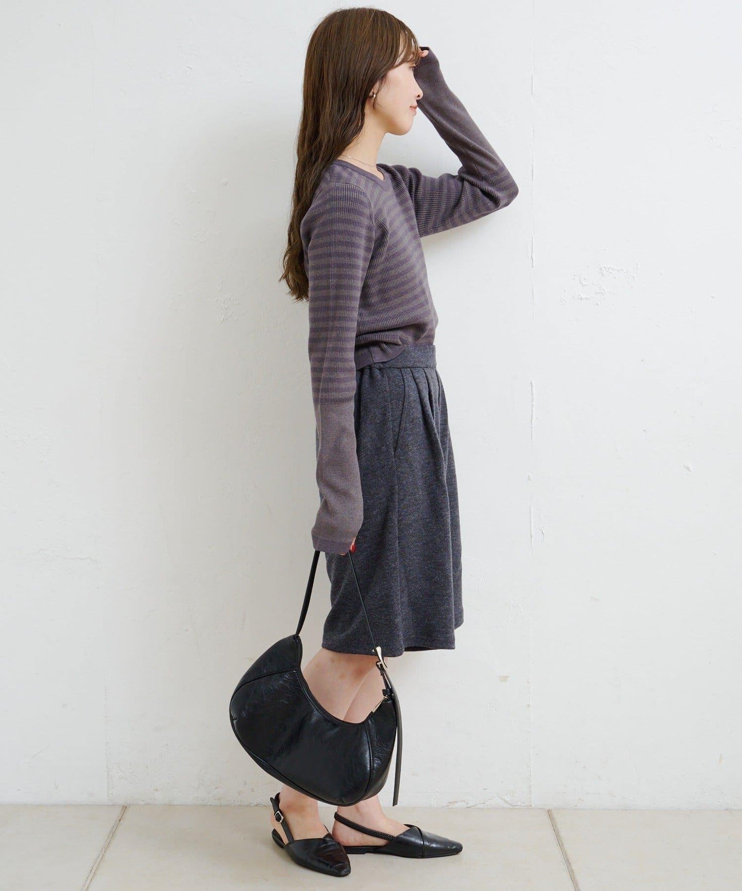 【4色可選】B 條紋指孔針織上衣