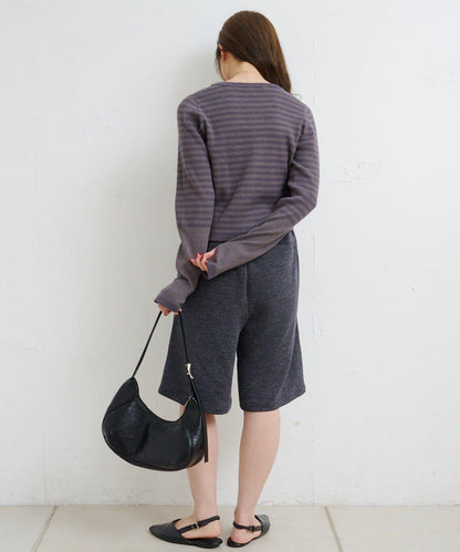 B條紋指洞針織上衣