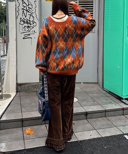 蝴蝶結菱格針織開衫