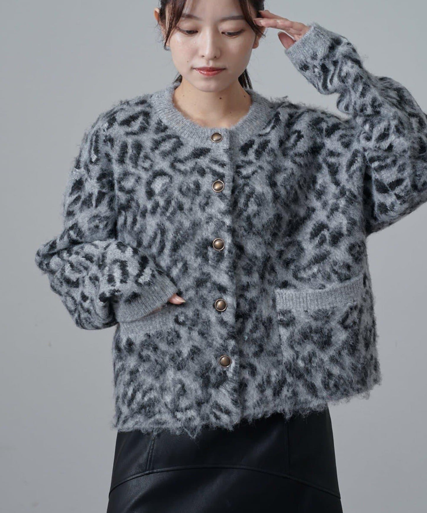 豹紋長毛絨夾克開衫