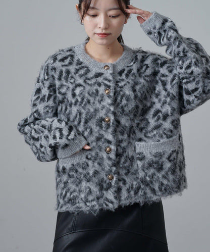 豹紋長毛絨夾克開衫