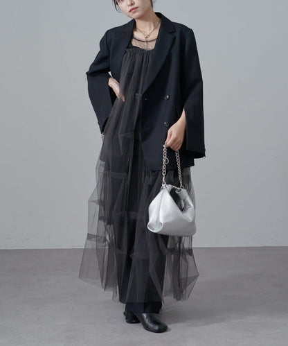 軟紗泡泡袖連衣裙