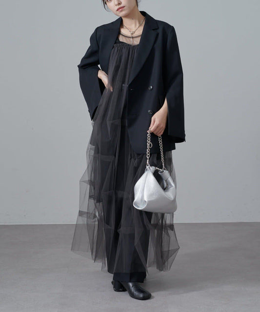 軟紗泡泡袖連衣裙