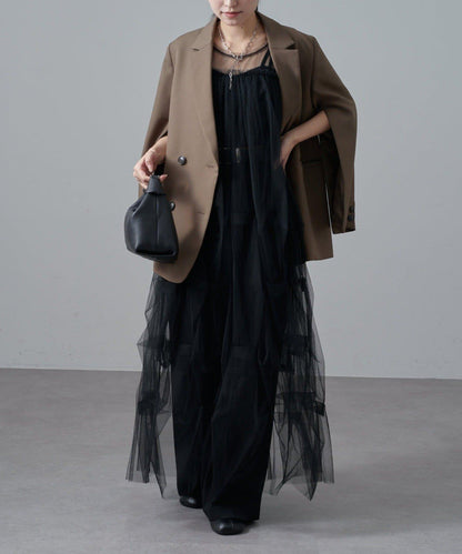 軟紗泡泡袖連衣裙