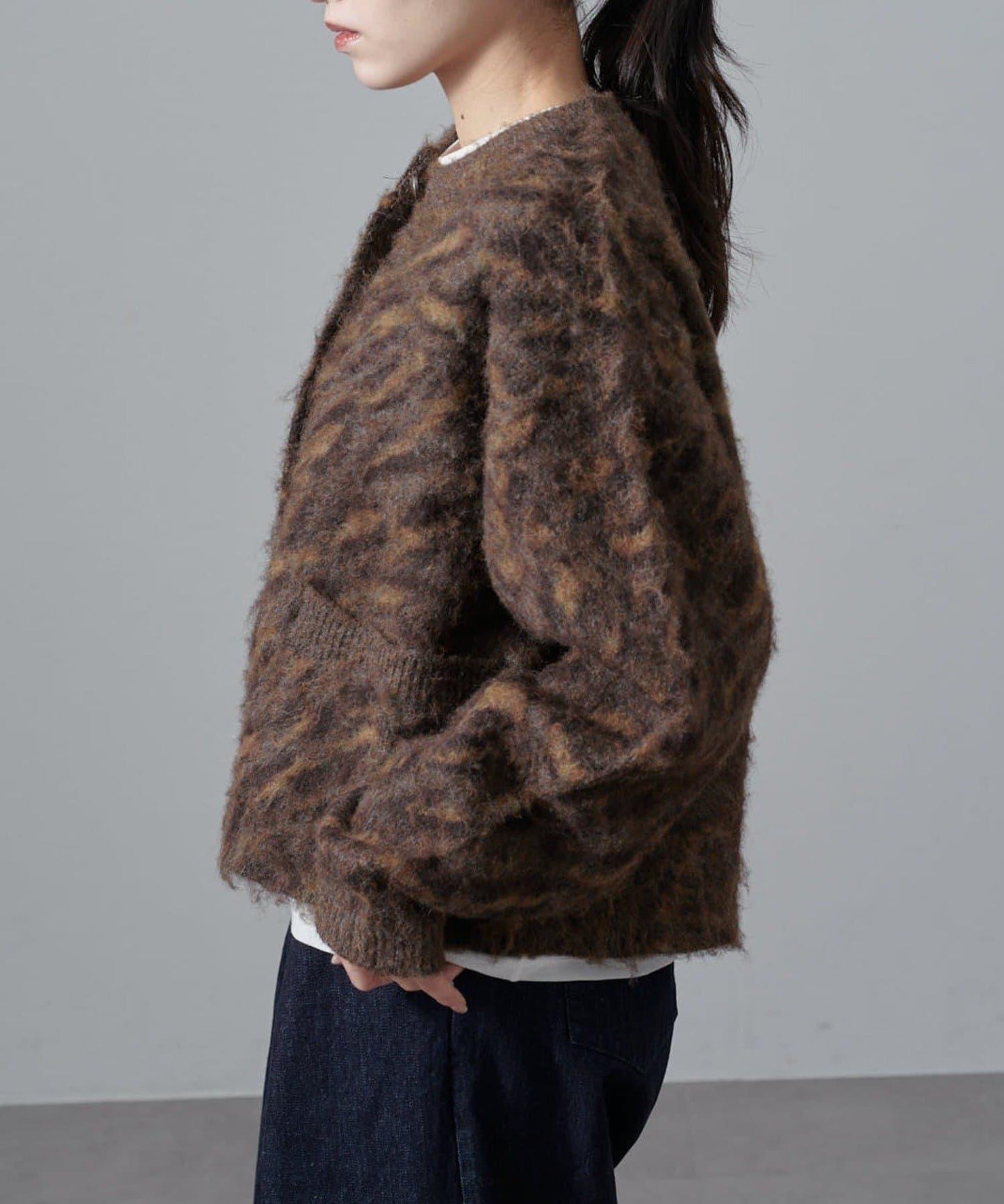 豹紋長毛絨夾克開衫