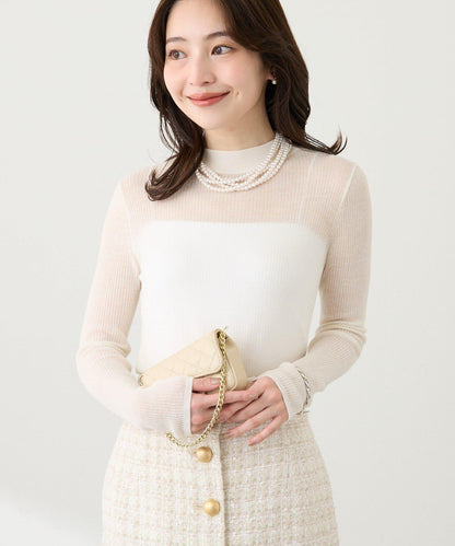 透視亮片高領羅紋針織衫