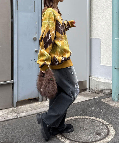 蝴蝶結菱格針織開衫