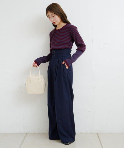 B條紋指洞針織上衣