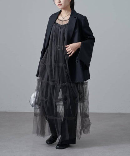 軟紗泡泡袖連衣裙