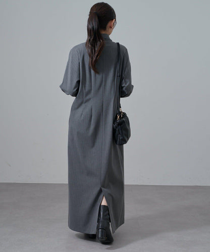 條紋蝴蝶結領連衣裙