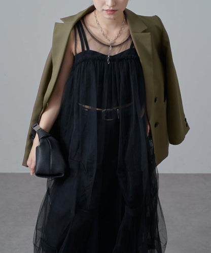 軟紗泡泡袖連衣裙