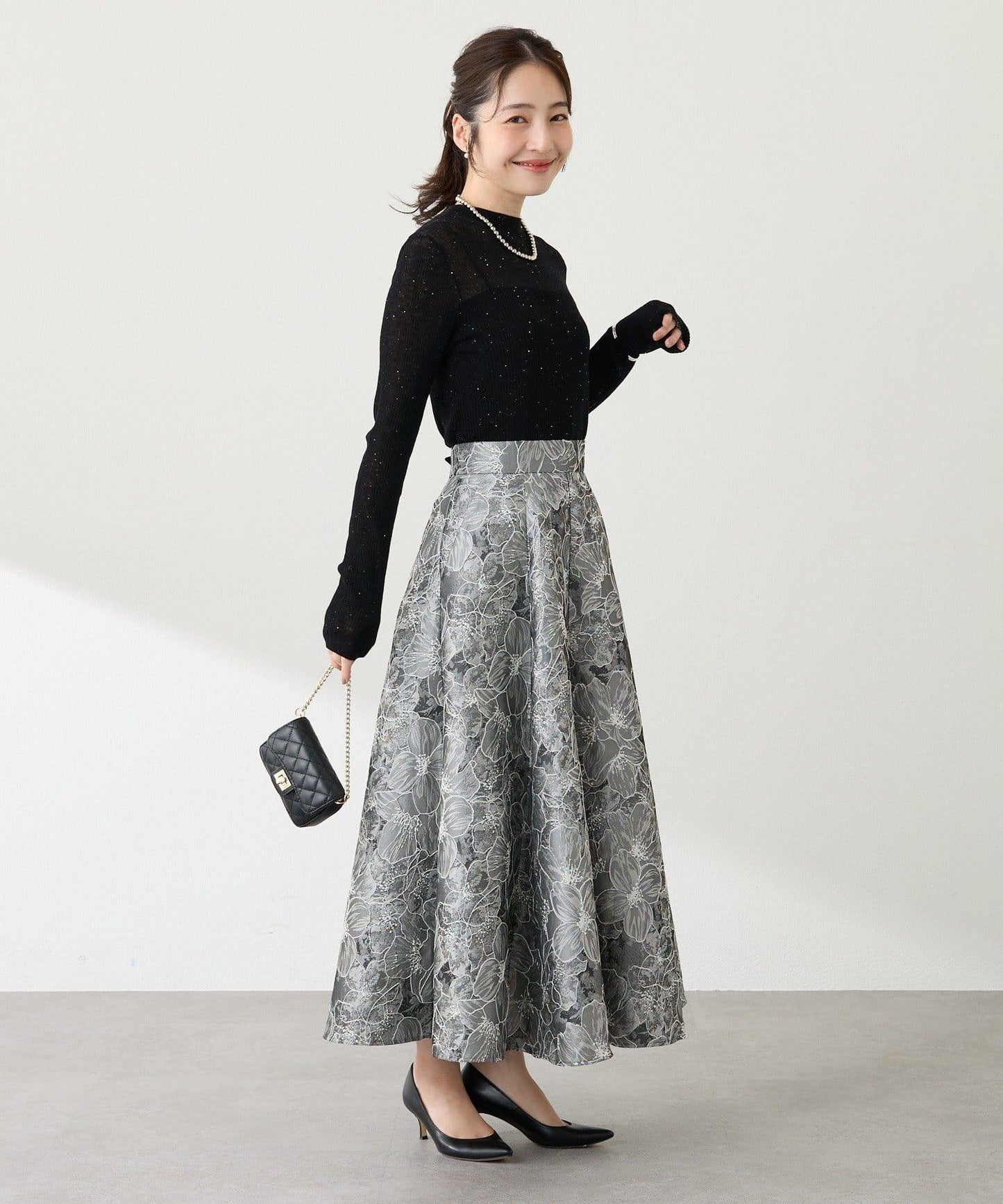 透視亮片高領羅紋針織衫