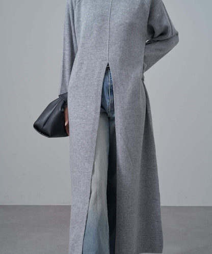 高領前開叉長款連衣裙