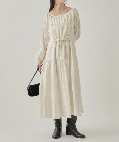 露肩抽繩連衣裙