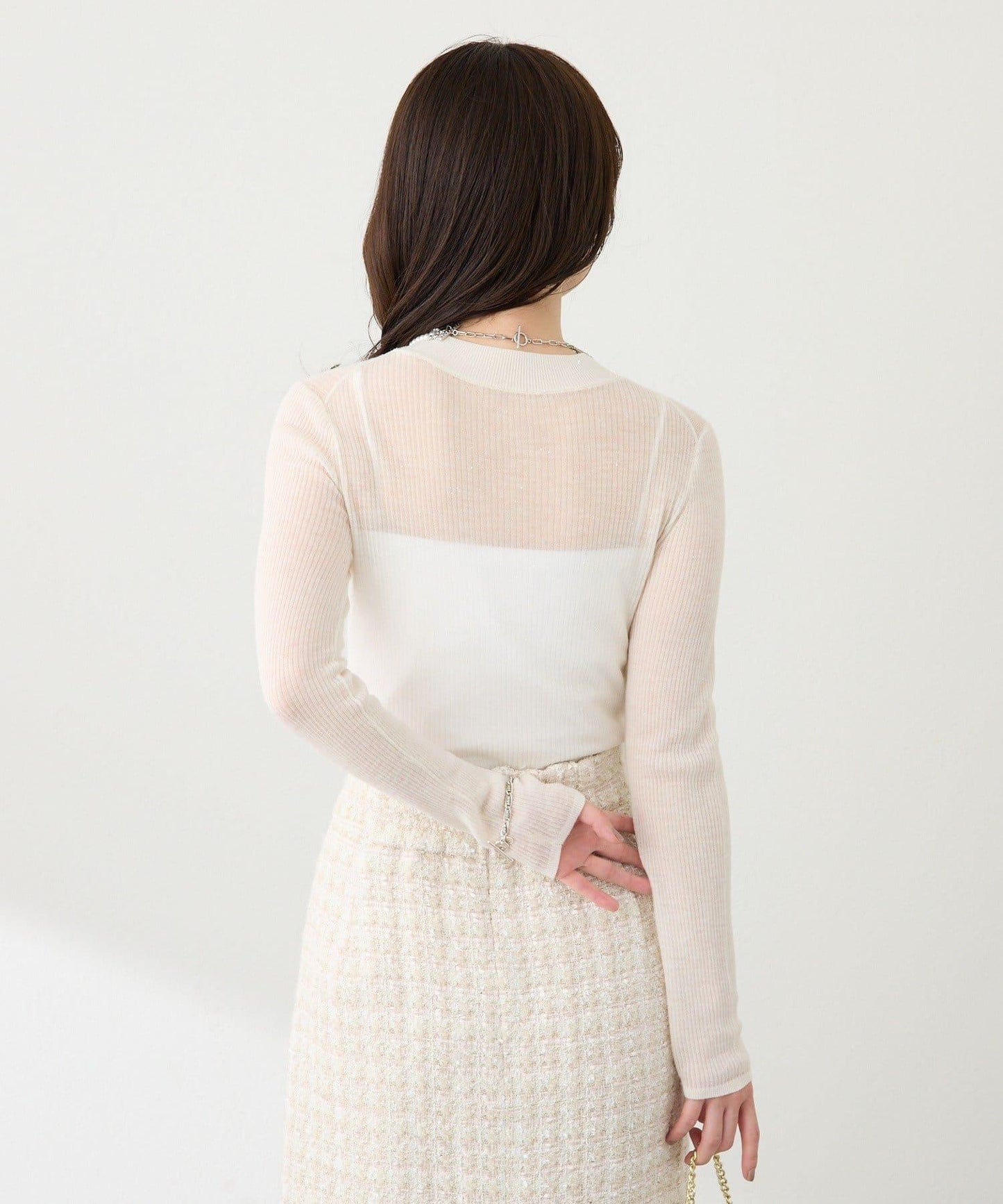 透視亮片高領羅紋針織衫