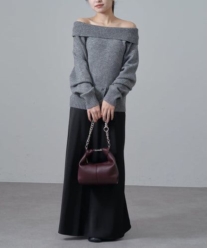 一字肩下襬設計針織套頭衫