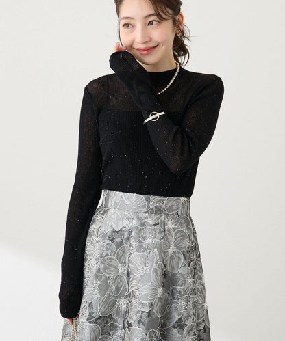 透視亮片高領羅紋針織衫