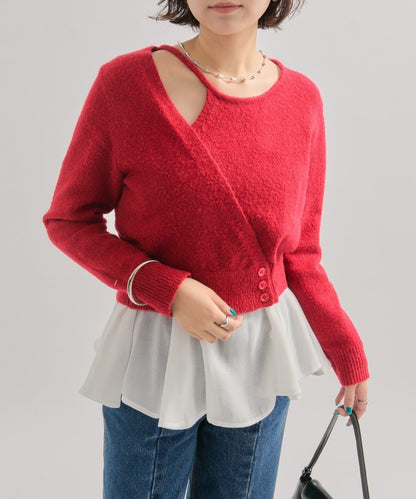 荷葉邊拼接針織衫