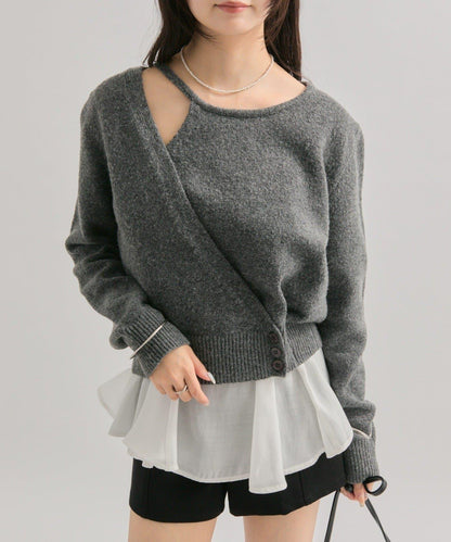 荷葉邊拼接針織衫