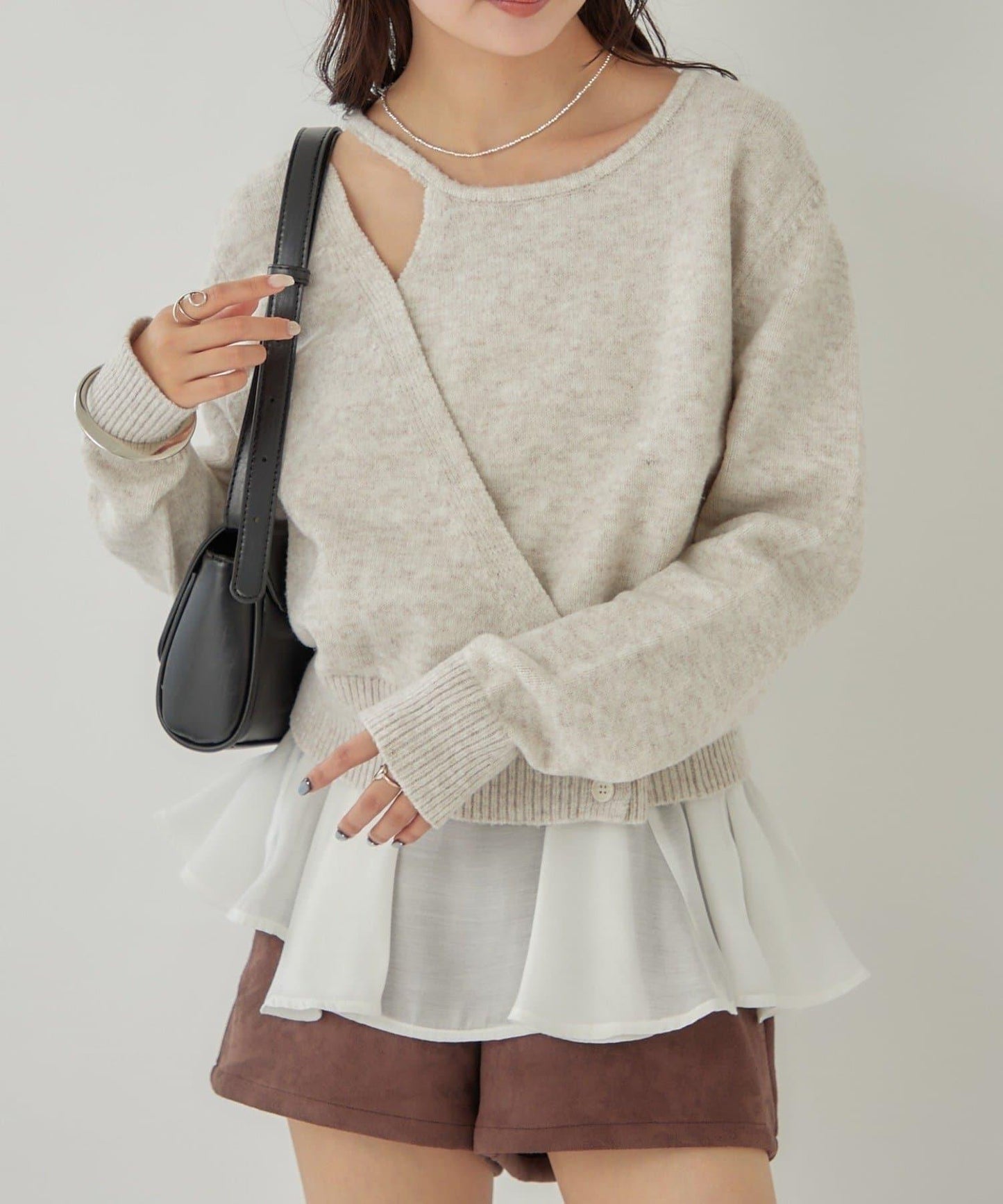 荷葉邊拼接針織衫