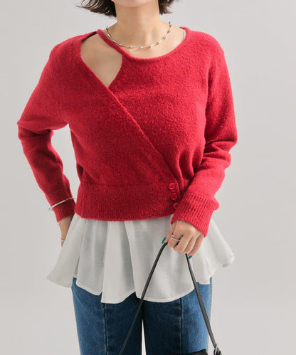 荷葉邊拼接針織衫