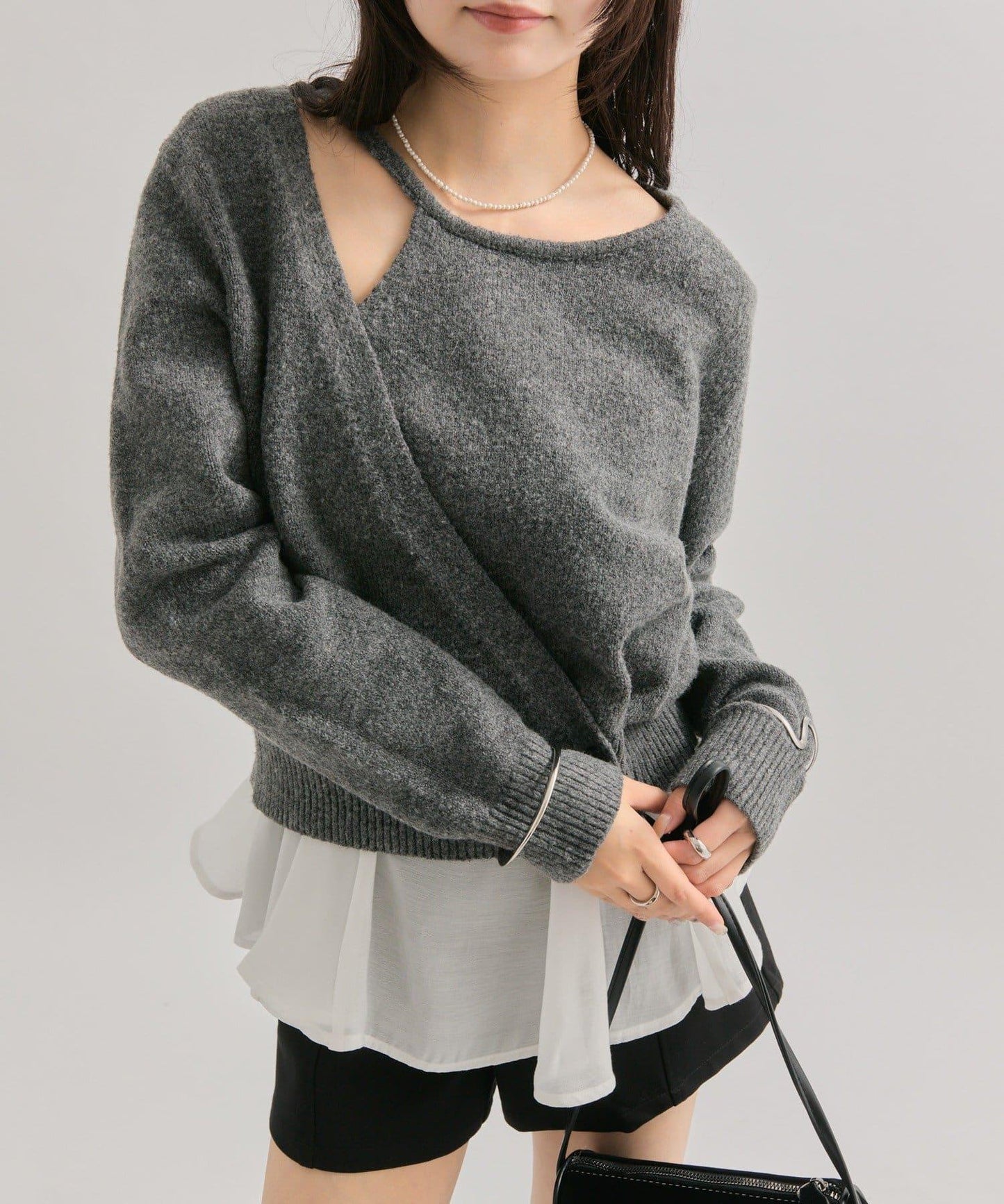 荷葉邊拼接針織衫