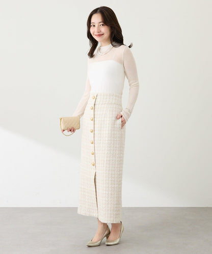 透視亮片高領羅紋針織衫