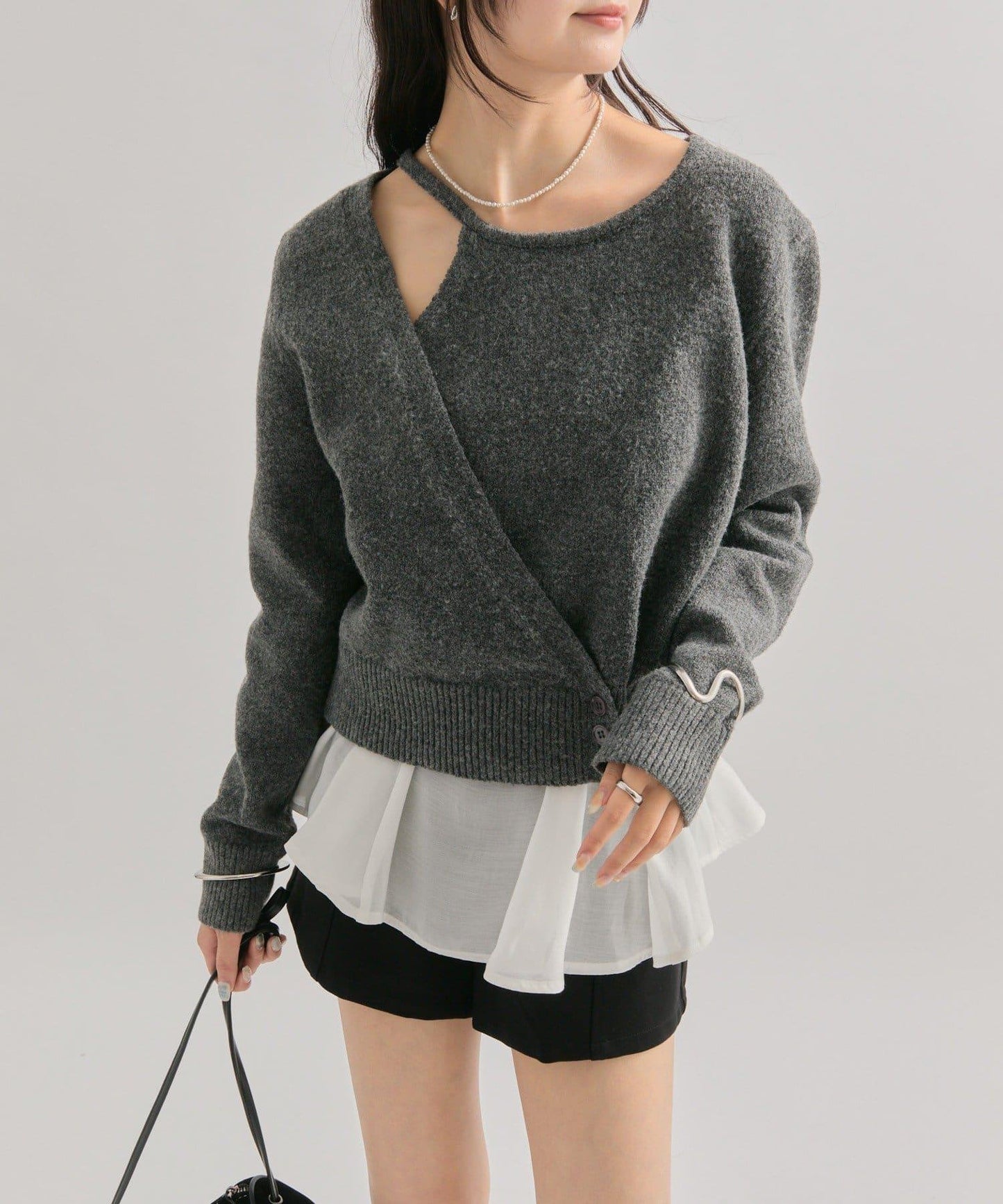 荷葉邊拼接針織衫