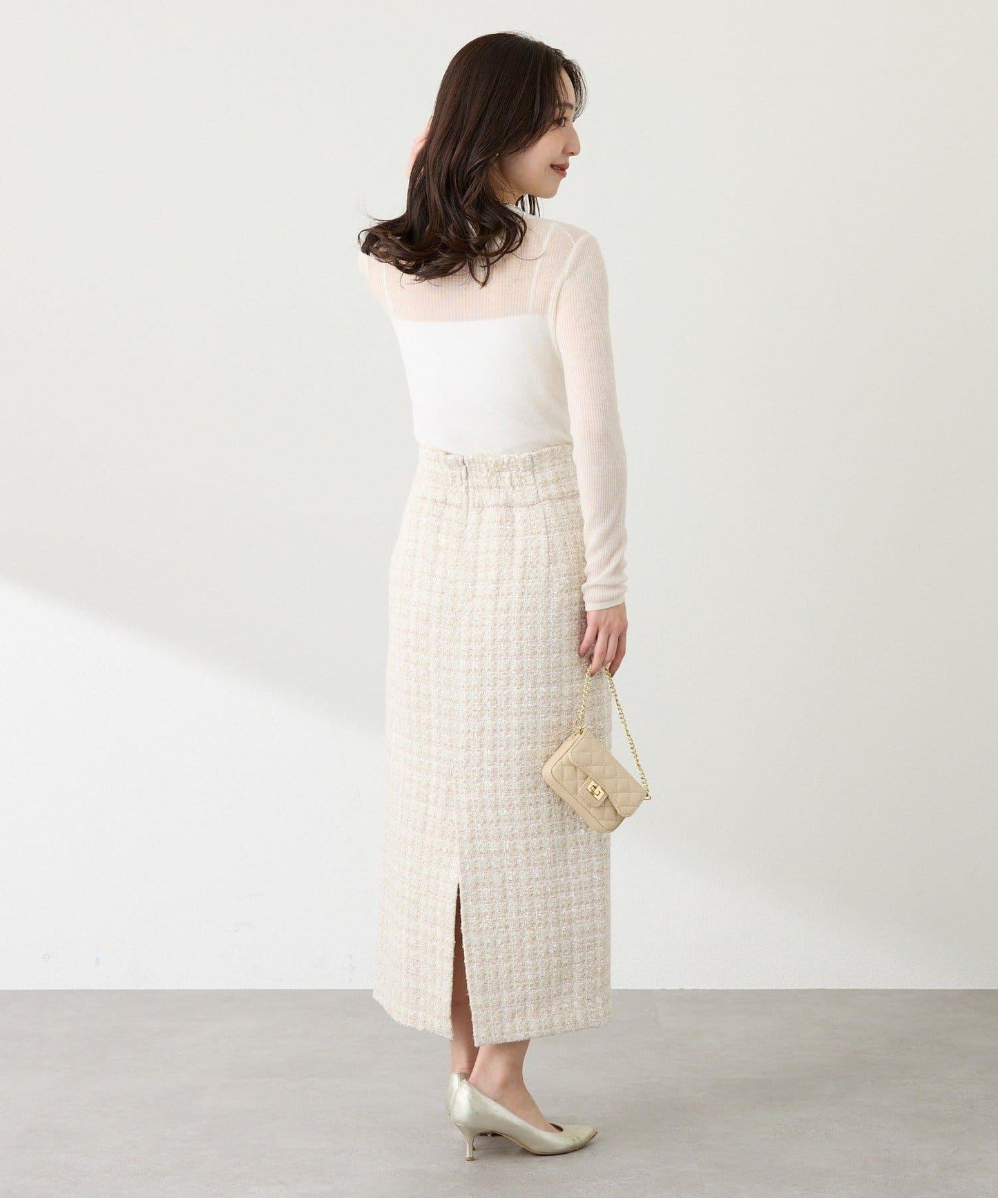 透視亮片高領羅紋針織衫