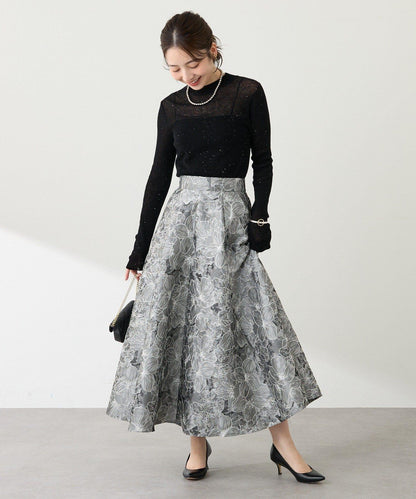 透視亮片高領羅紋針織衫