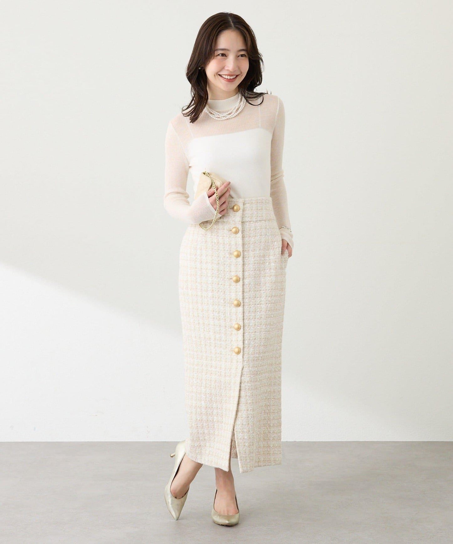 透視亮片高領羅紋針織衫