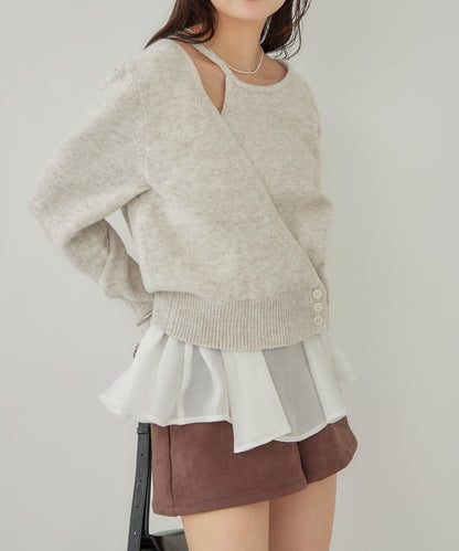 荷葉邊拼接針織衫