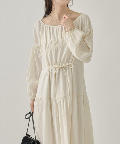 露肩抽繩連衣裙