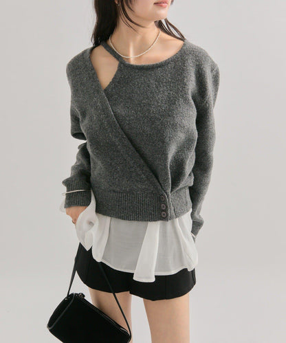 荷葉邊拼接針織衫