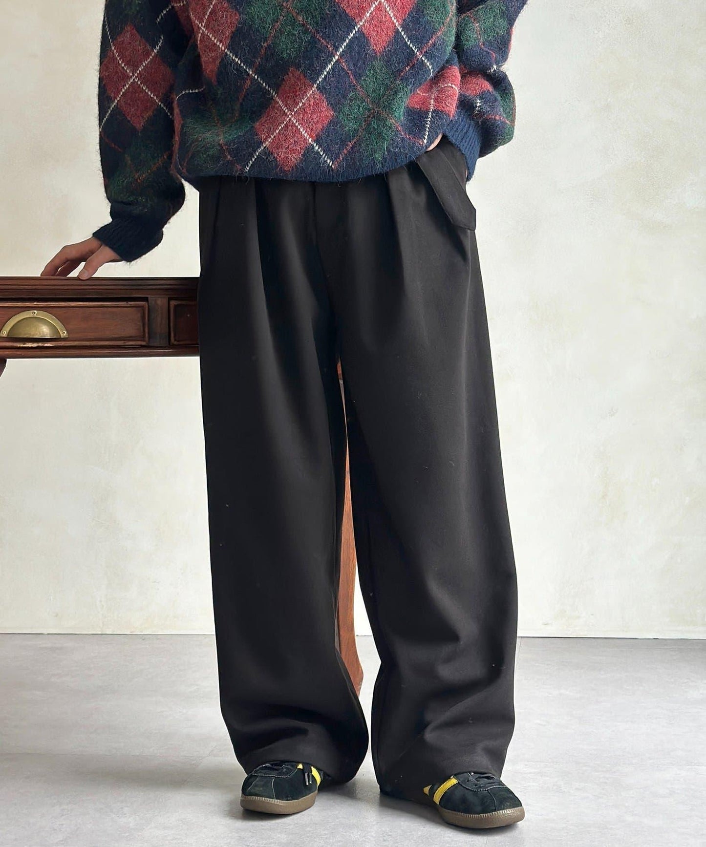 仿羊毛繫帶休閒褲