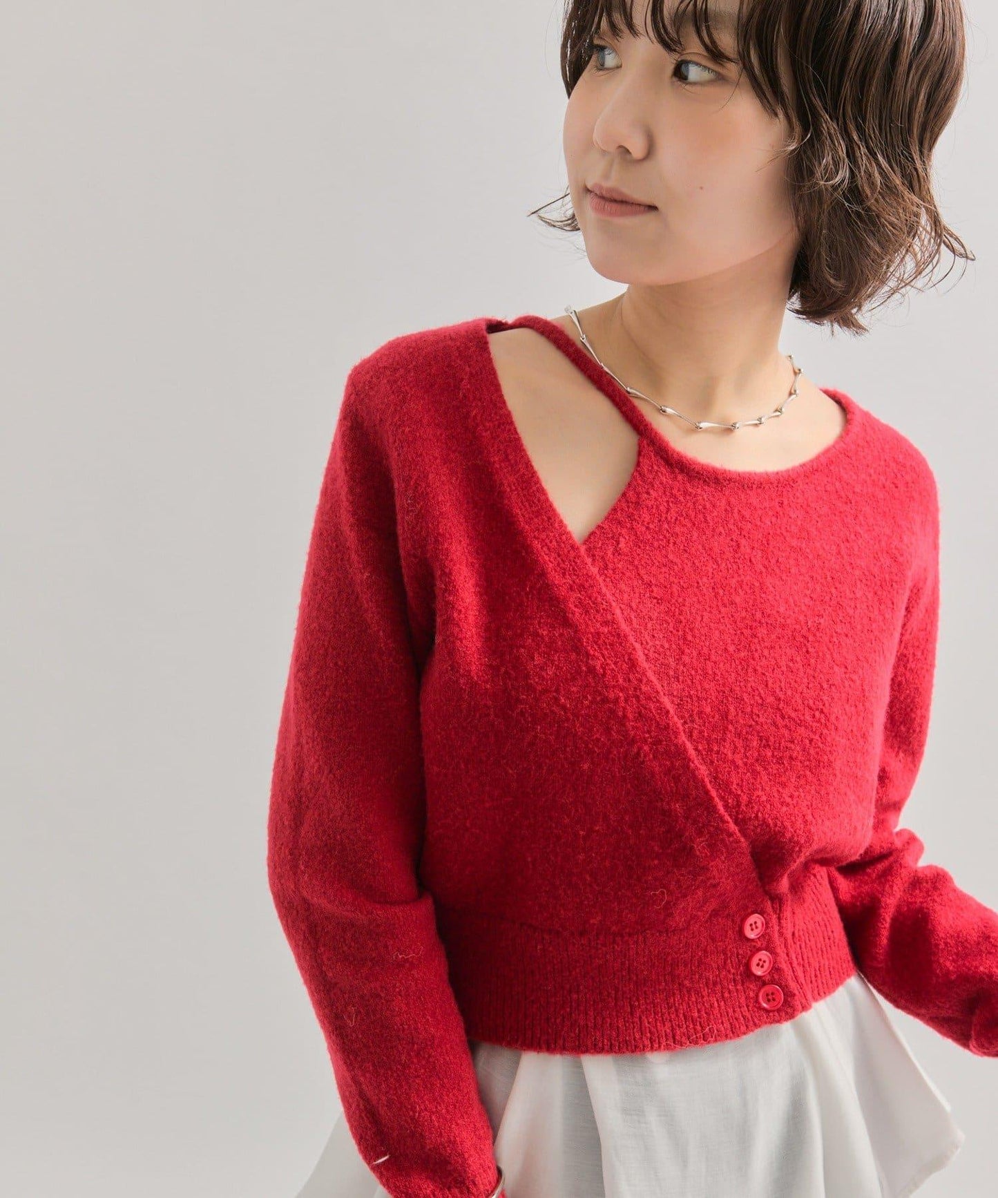 荷葉邊拼接針織衫