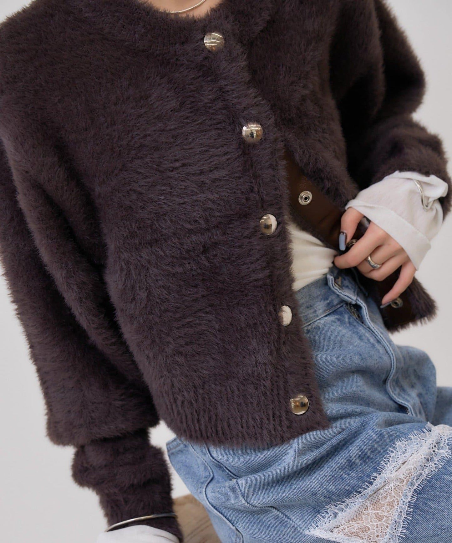 仿貂絨夾克開衫