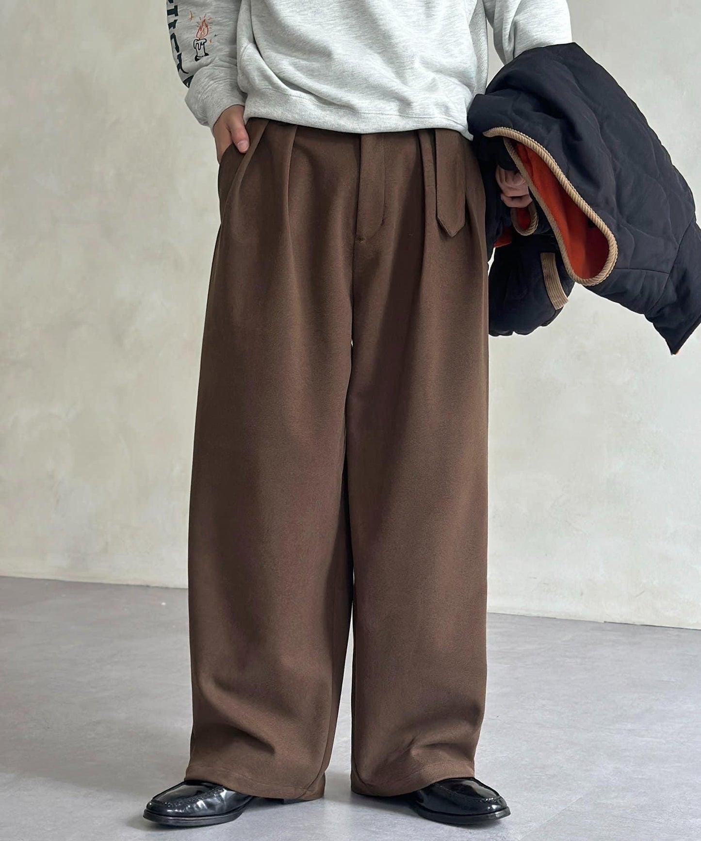 仿羊毛繫帶休閒褲