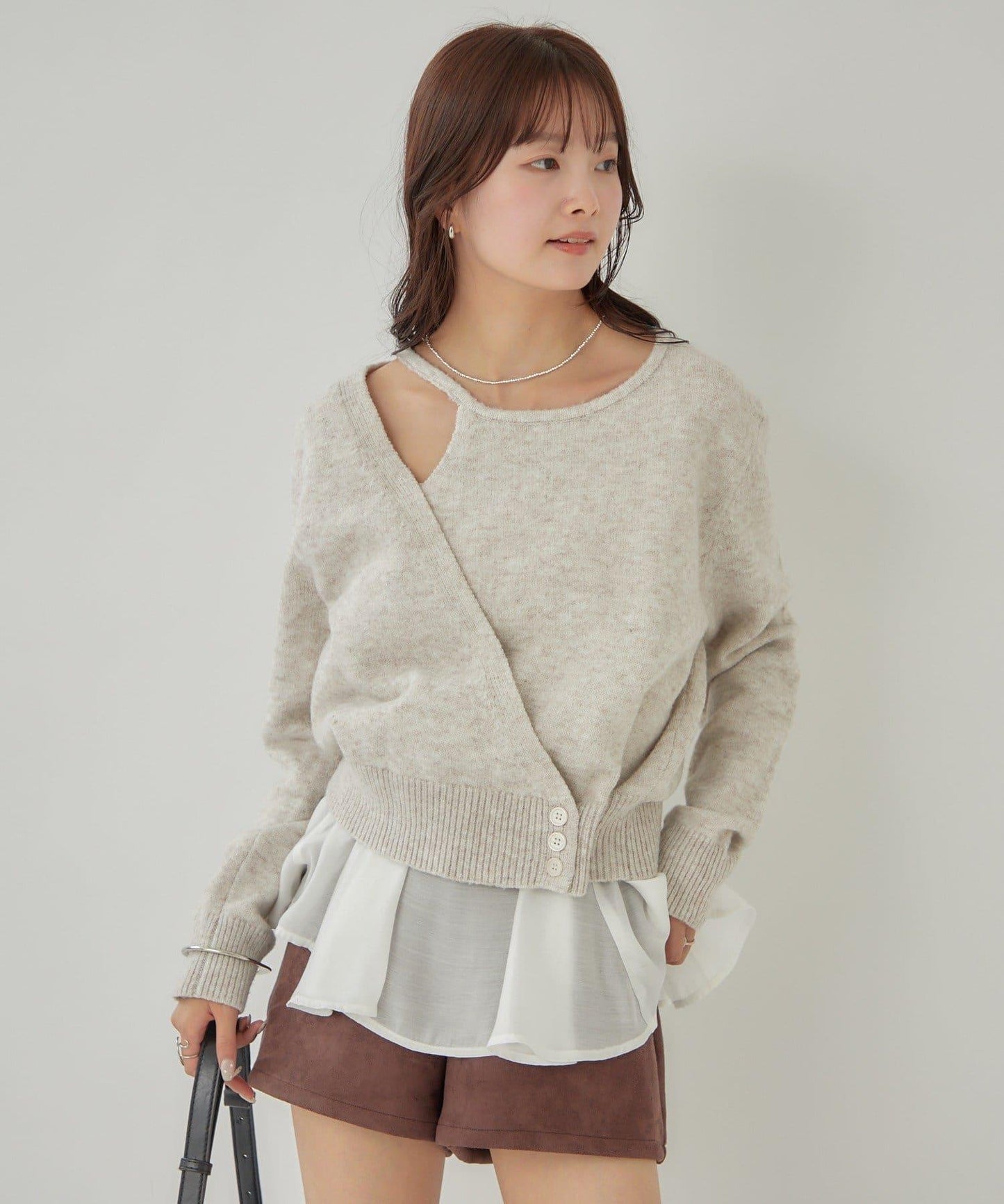 荷葉邊拼接針織衫