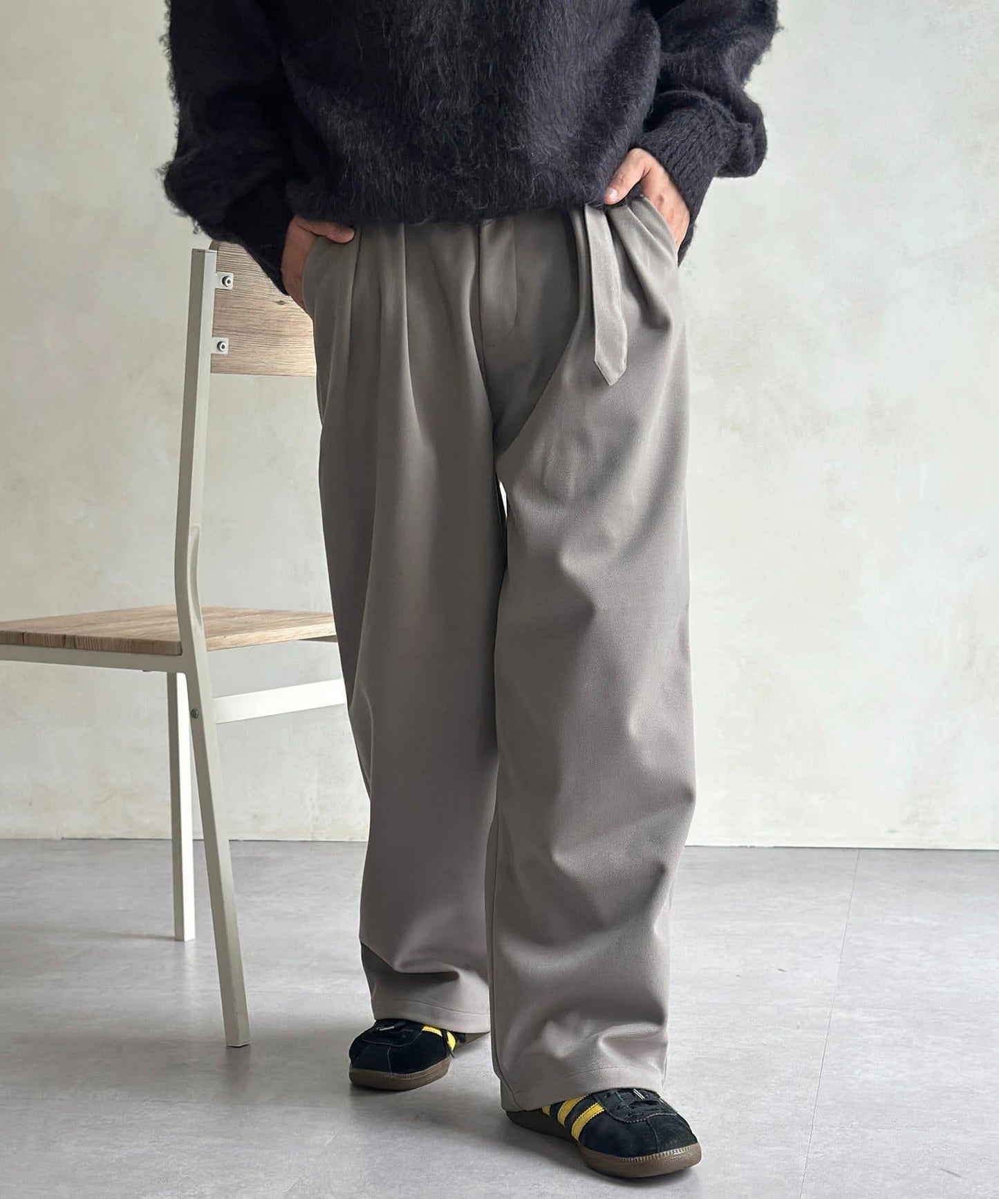 仿羊毛繫帶休閒褲