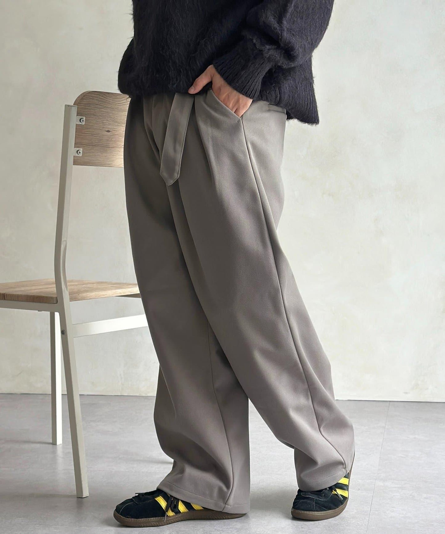 仿羊毛繫帶休閒褲